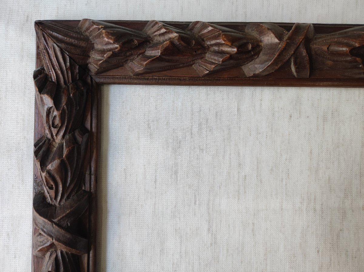 Ancien cadre bois sculpté 19 ème feuillure 36 cm x 27 cm -photo-2