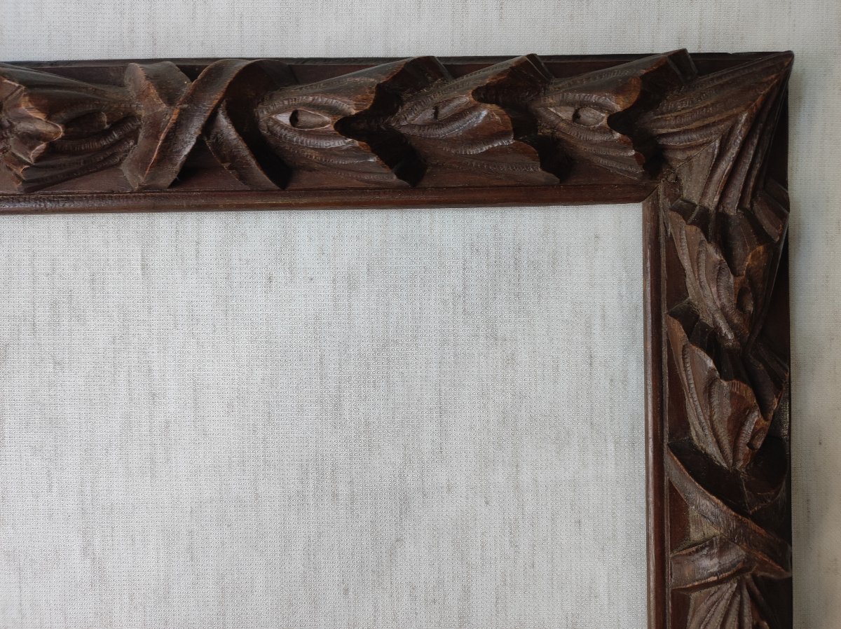 Ancien cadre bois sculpté 19 ème feuillure 36 cm x 27 cm -photo-3