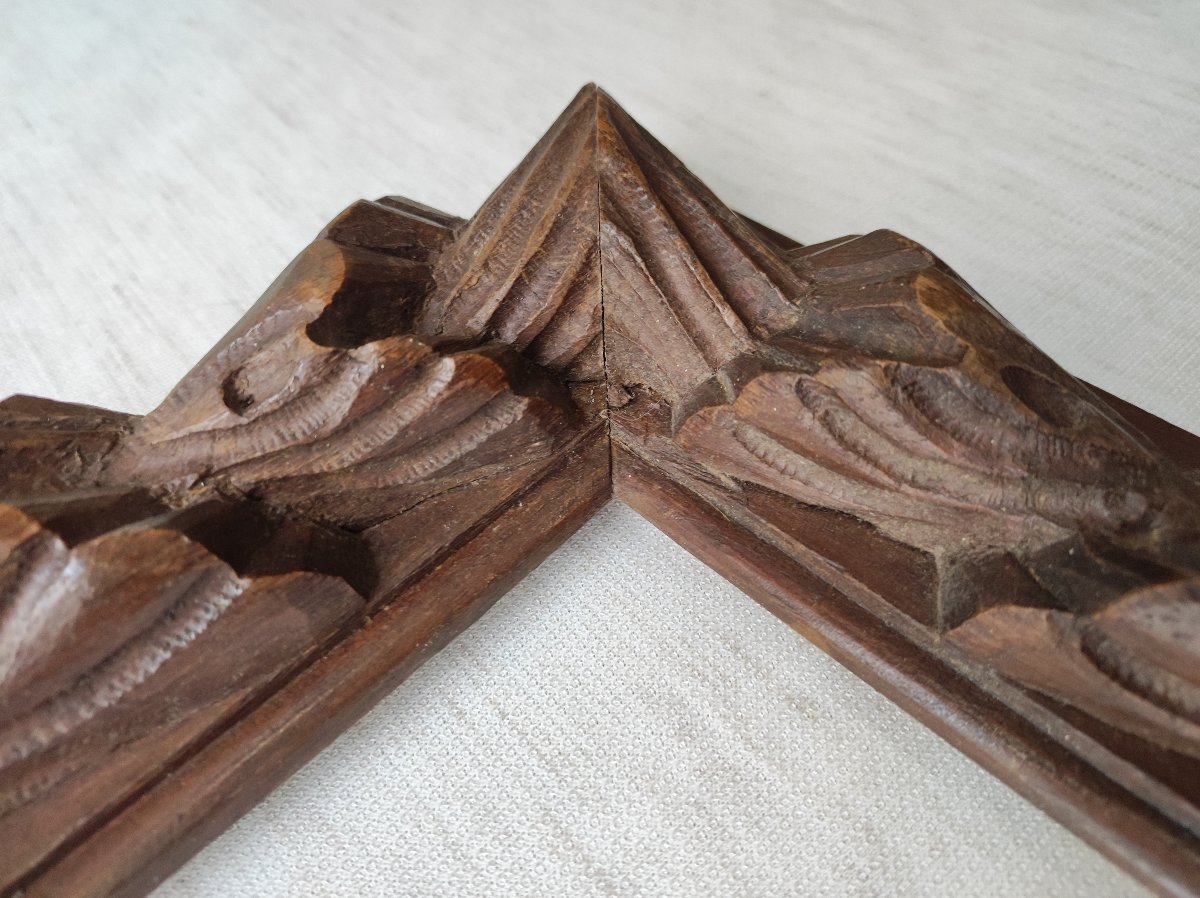 Ancien cadre bois sculpté 19 ème feuillure 36 cm x 27 cm -photo-5