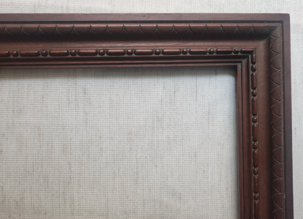 Ancien cadre noyer sculpté feuillure 38 cm x 22 cm -photo-2
