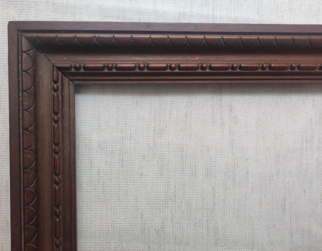 Ancien cadre noyer sculpté feuillure 38 cm x 22 cm -photo-3
