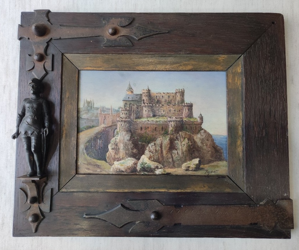 Cadre néo-gothique royaliste portrait de château chevalier bronze Lusignan 