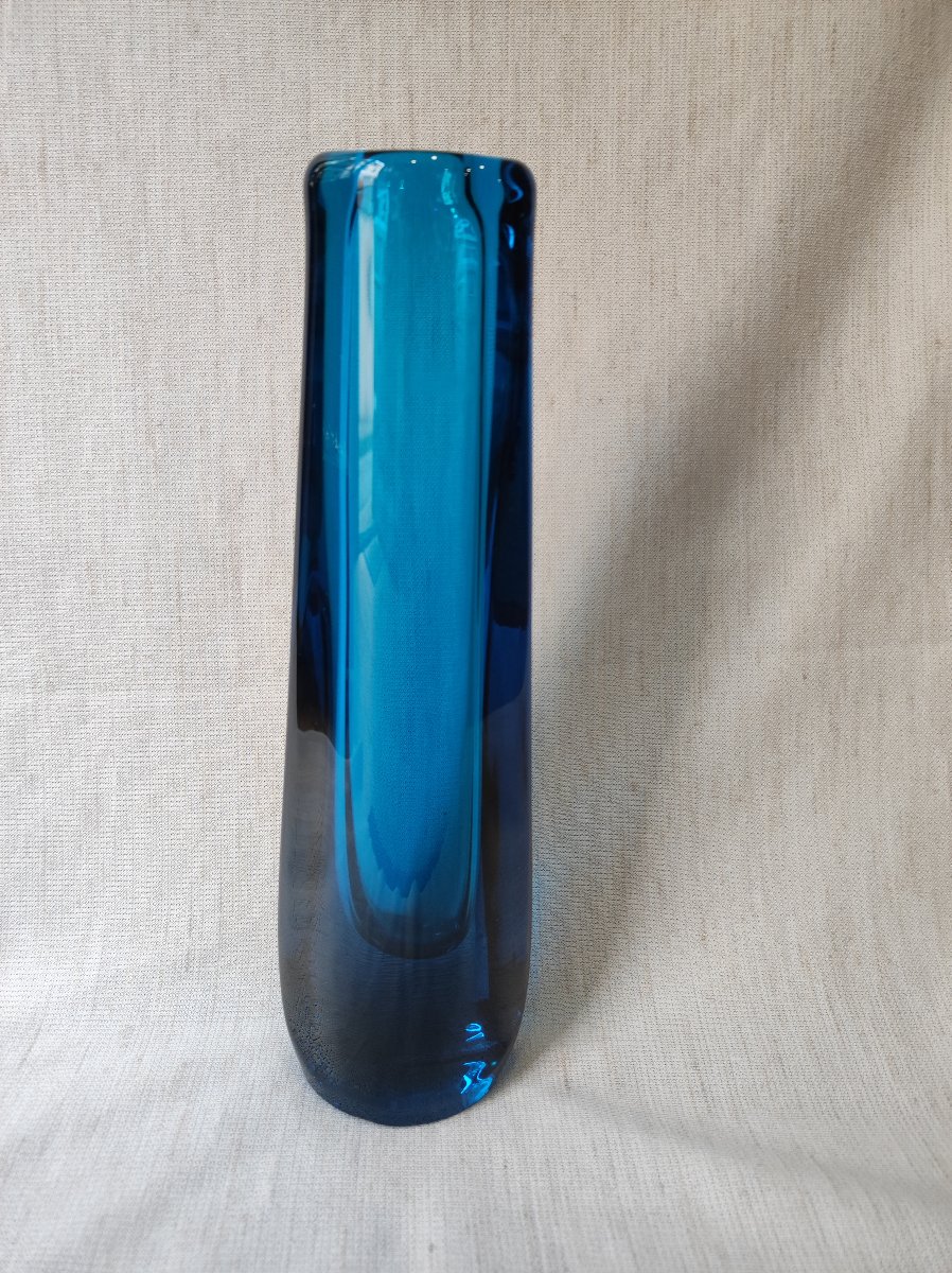 Vase Daum cristal bleu signé -photo-2