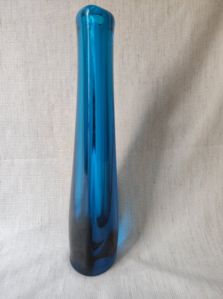 Vase Daum cristal bleu signé -photo-3