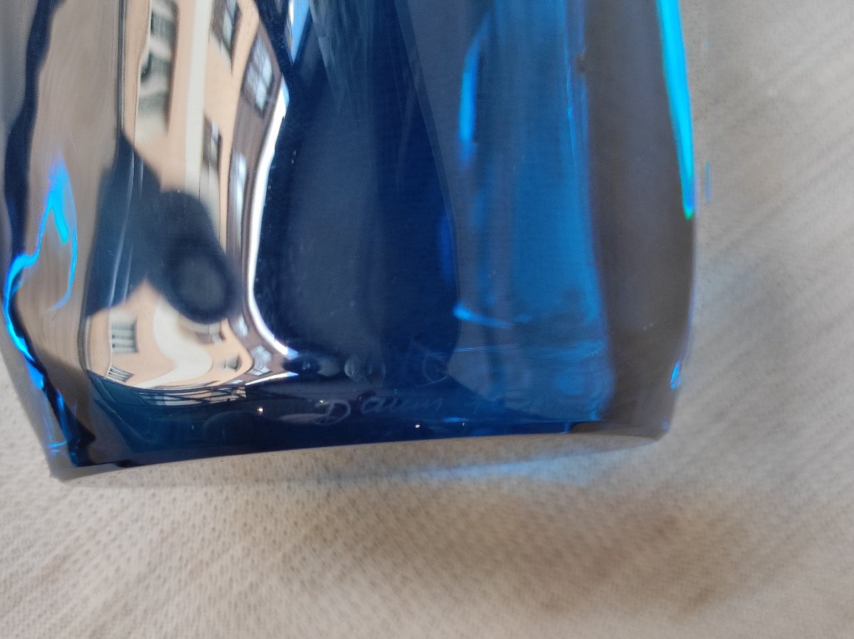 Vase Daum cristal bleu signé -photo-1