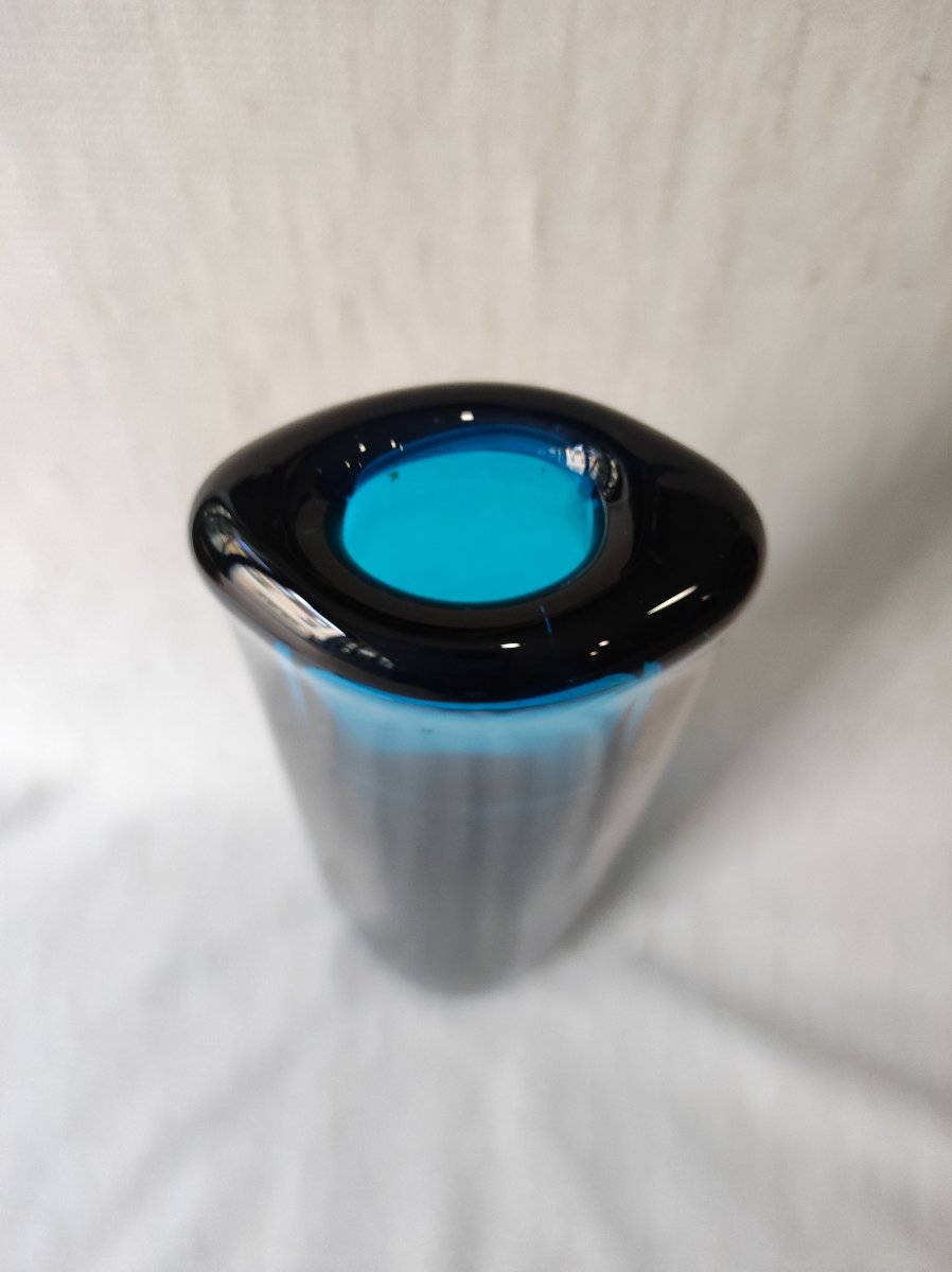 Vase Daum cristal bleu signé -photo-2