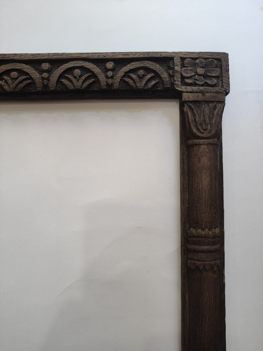 Ancien cadre a colonne bois naturel sculpté feuillure 26 cm x 23 cm -photo-3