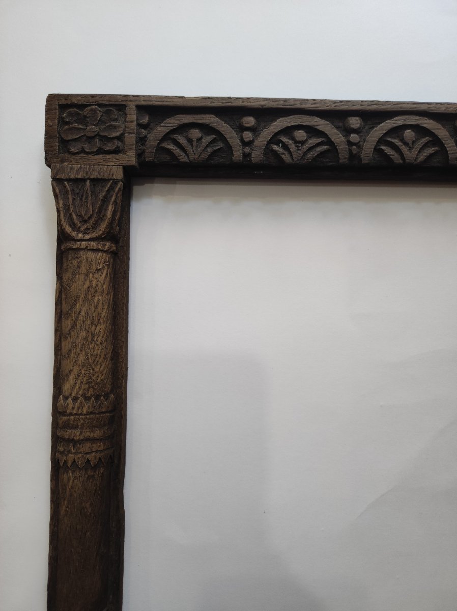 Ancien cadre a colonne bois naturel sculpté feuillure 26 cm x 23 cm -photo-4