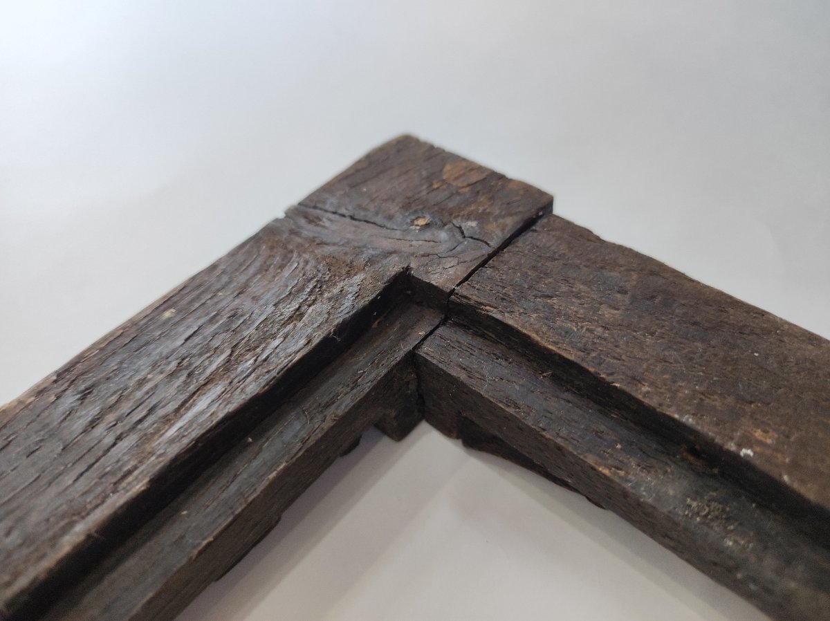 Ancien cadre a colonne bois naturel sculpté feuillure 26 cm x 23 cm -photo-6