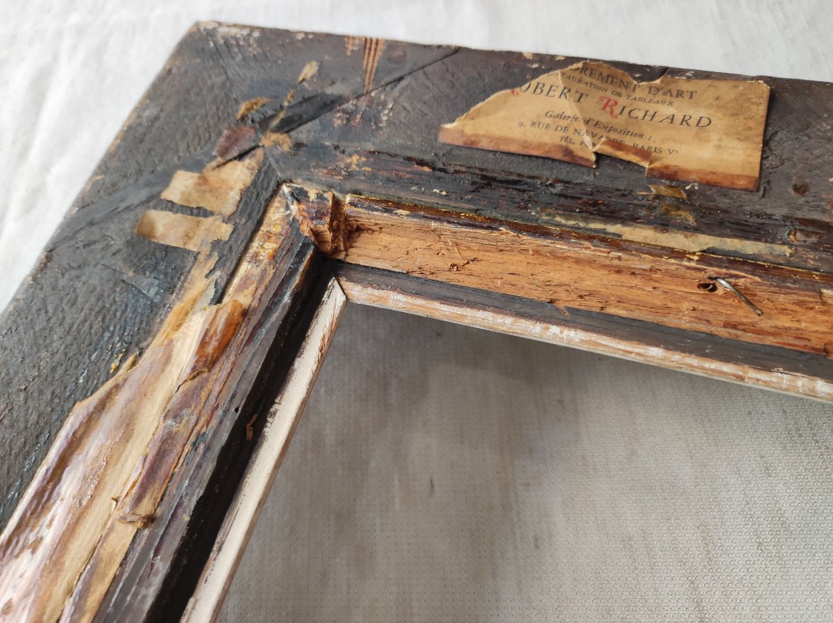 Ancien cadre Montparnasse bois et stuc patiné feuillure 61 cm x 50 cm format 12F-photo-5