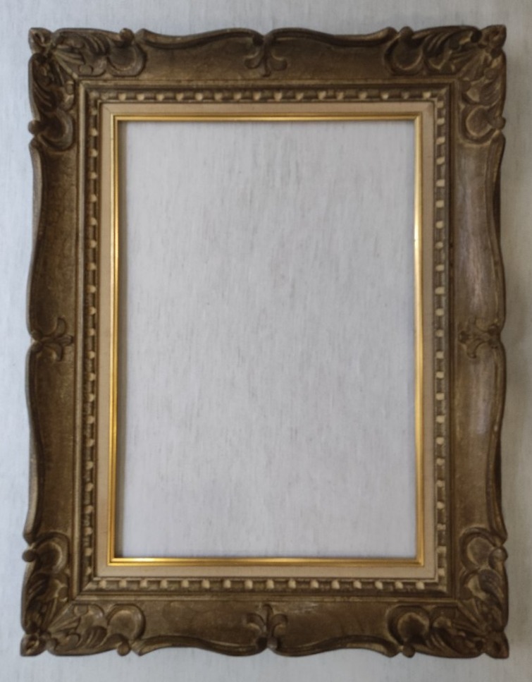 Cadre Montparnasse bois sculpté patiné doré feuillure 55 cm x 38 cm format 10P