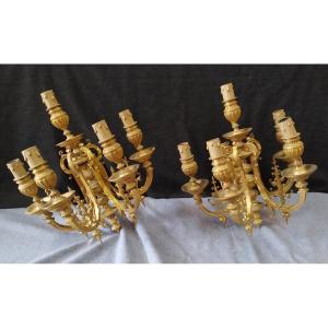 Old Pair Of Gilt Bronze Wall Lamps