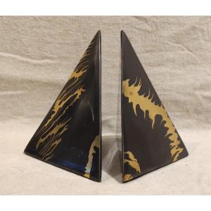 Pair Of Modernist Oxidized Brass Bookends