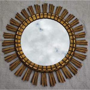 Grand Miroir Soleil Bois Sculpté Doré 