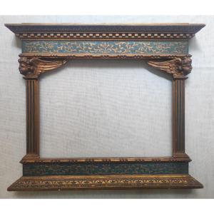 Gothic-renaissance-style Tabernacle Frame—35 Cm X 26 Cm, With A 35 Cm X 26 Cm Rebate And Angel Decoration