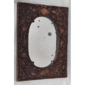 Ancien miroir forêt noire 19 ème bois naturel sculpté décor lierre arbre