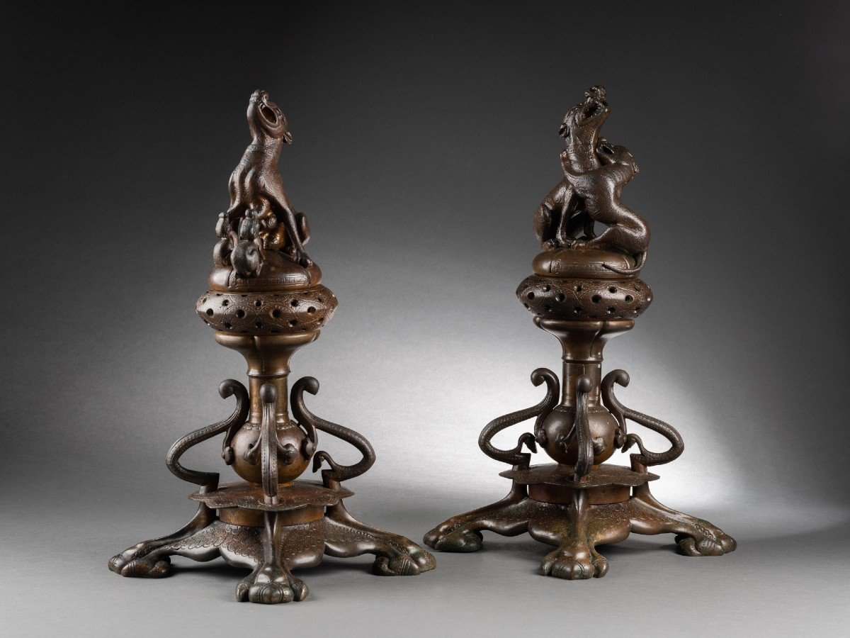 Adolphe-victor Geoffroy-dechaume And Auguste-maximilien Delafontaine -  Pair Of Andirons -photo-2