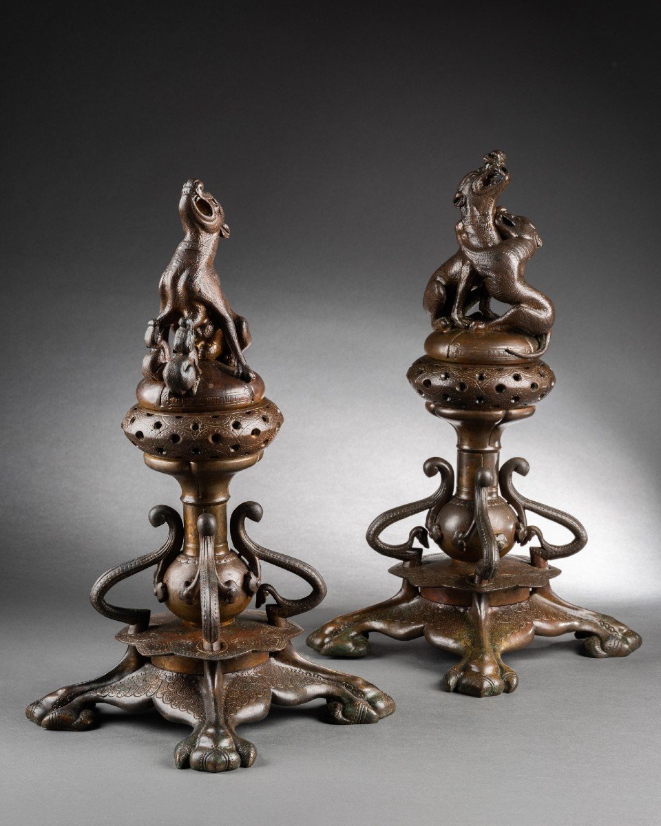 Adolphe-victor Geoffroy-dechaume And Auguste-maximilien Delafontaine -  Pair Of Andirons 