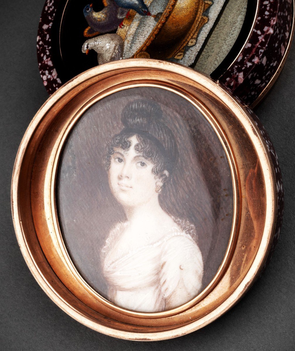 Porphyry Case, Micromosaïc, Miniature And Rose Gold Mount-photo-4