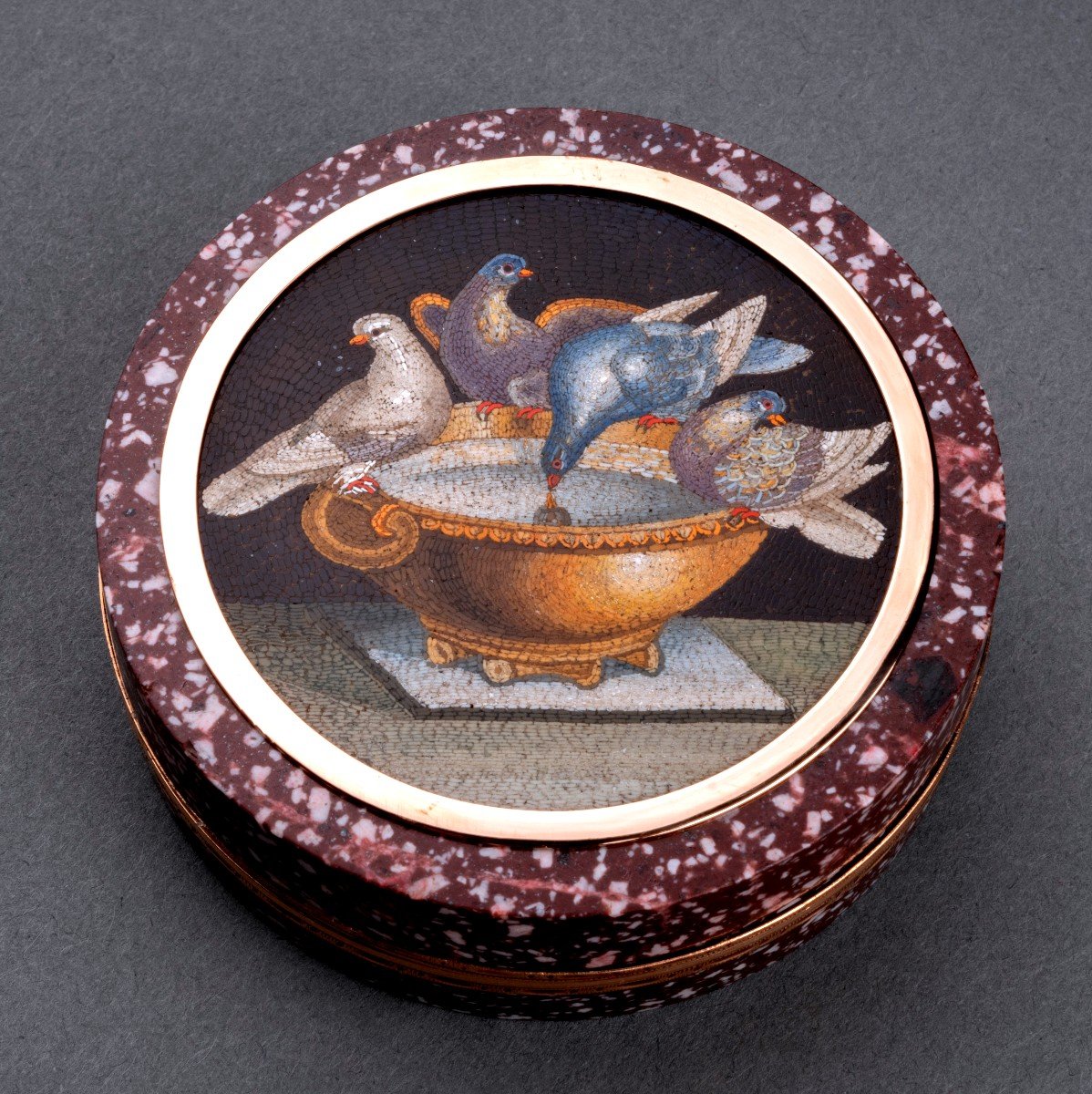 Porphyry Case, Micromosaïc, Miniature And Rose Gold Mount