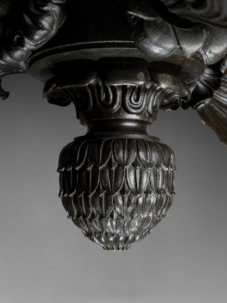 Antique Chandelier With Four Lights In Patinated Bronze, Restoration Period, Circa 1830-photo-4