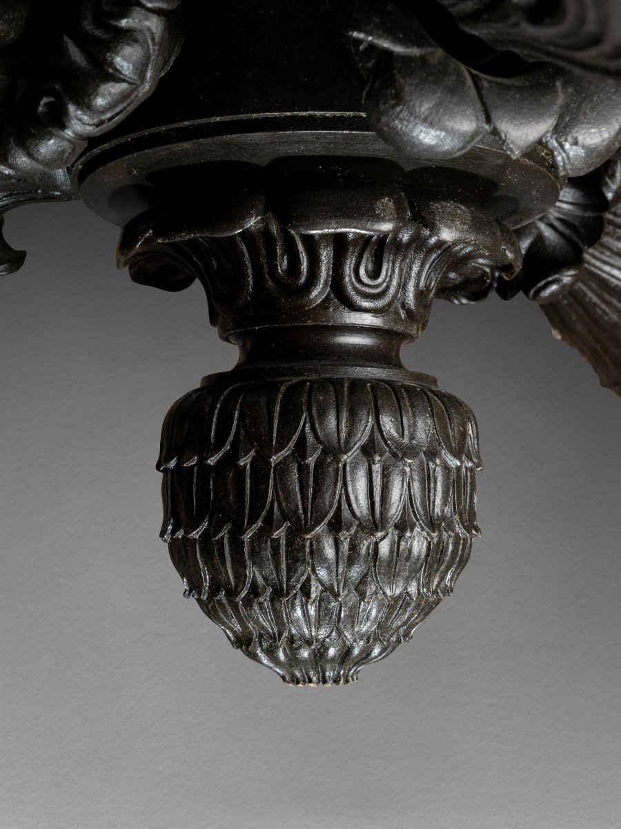 Lustre à L’antique à Quatre Feux En Bronze Patiné, Epoque Restauration, Circa 1830-photo-4