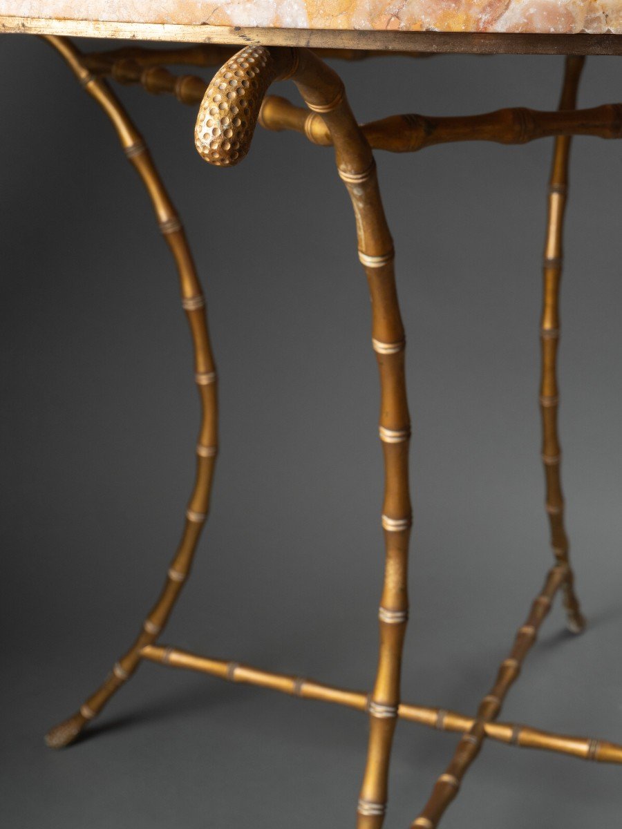Guéridon En Breccia Et Bronze Doré à Décor De Bambou Par Maison Baguès-photo-3