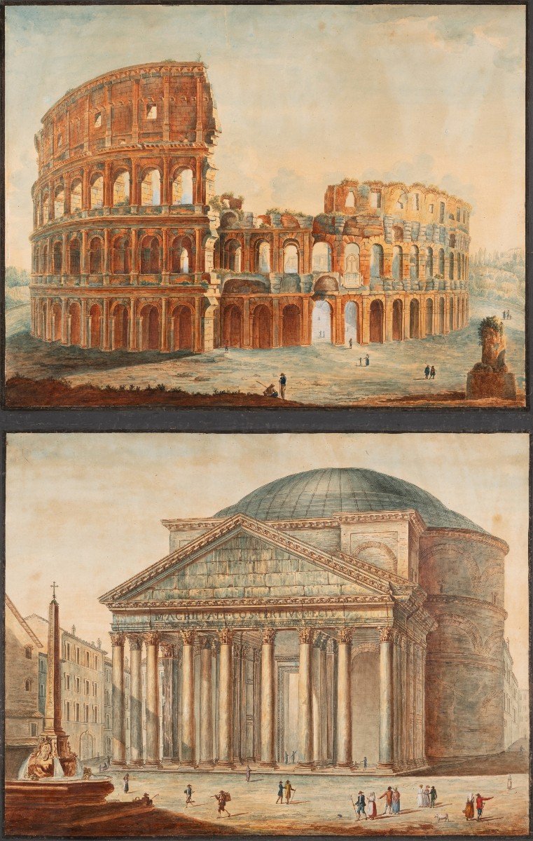 Vedute Of The Roman Colosseum And The Pantheon, Attributed To Antonio Del Drago