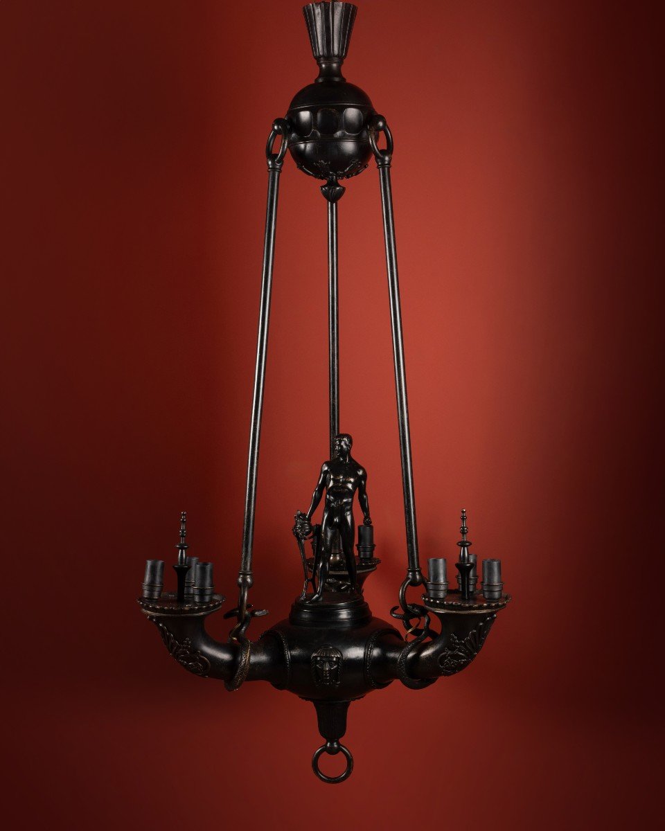 Lustre en bronze néo-pompéien par Hermann Hohn et Otto Schmidt-Hofer