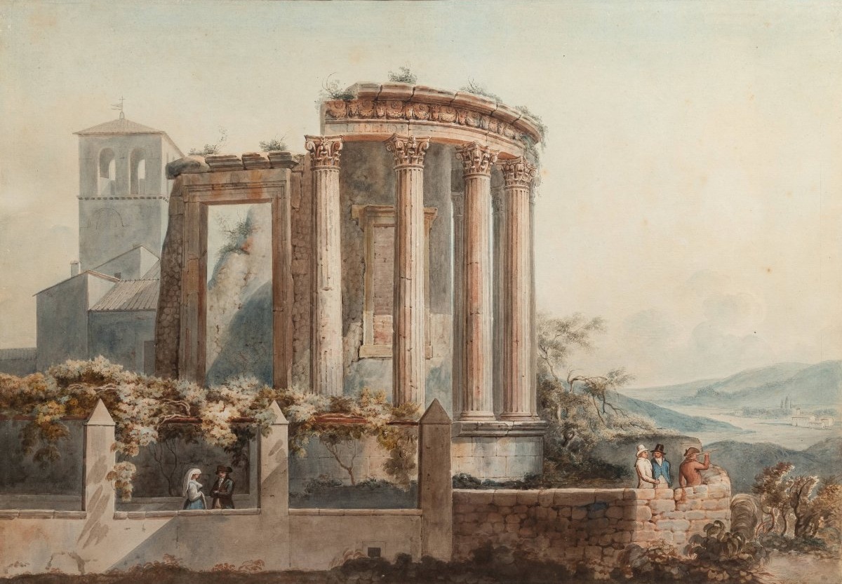 Vue du temple de Vesta à Tivoli, attribuée à Franz Kaisermann et Bartolomeo Pinelli-photo-1