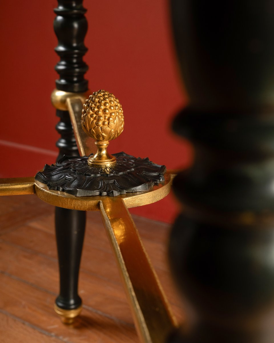 Guéridon avec plateau d’échantillons de marbres, porphyres et pierres semi-précieuses-photo-4