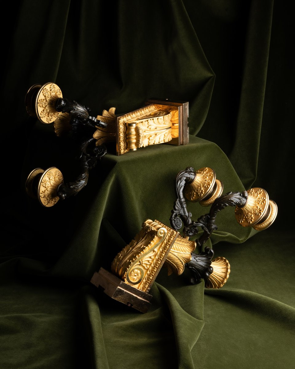 Pair Of Restoration Three-lights Wall Appliques-photo-3