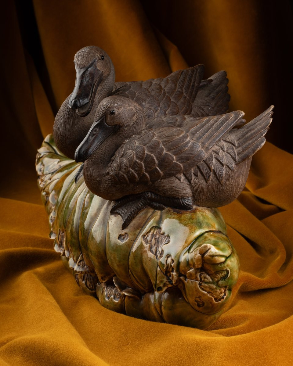 Couple de sarcelles sur une feuille de lotus-photo-3