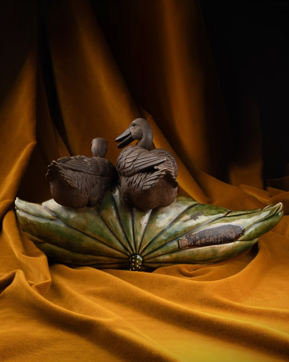 Couple de sarcelles sur une feuille de lotus-photo-4