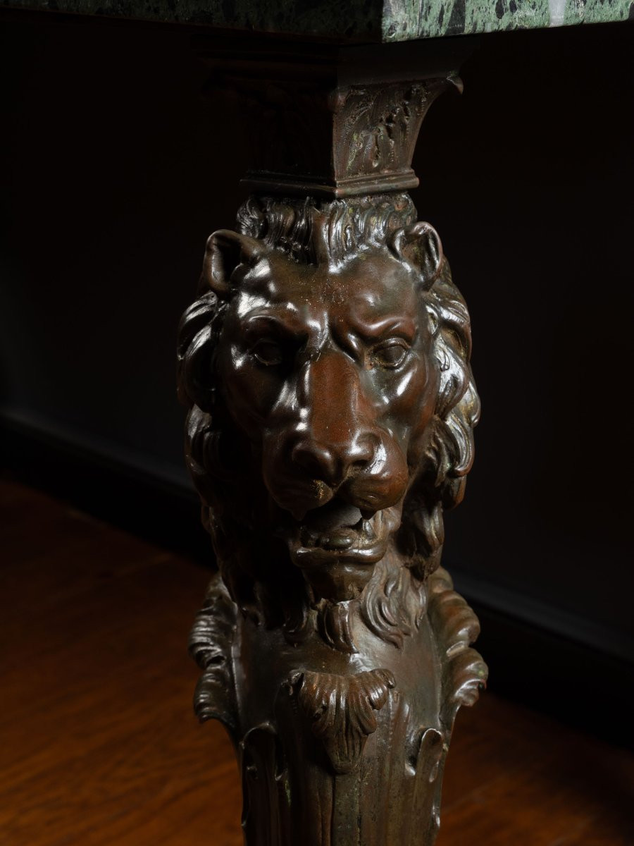 A Polychrome Marble Intarsia Table With Bronze Trapezophoroi-photo-2