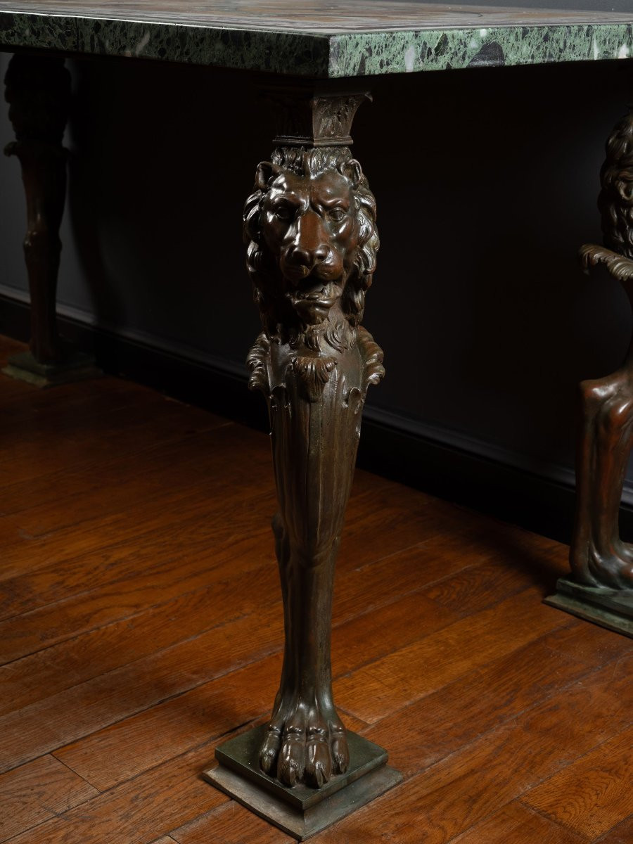 A Polychrome Marble Intarsia Table With Bronze Trapezophoroi-photo-3