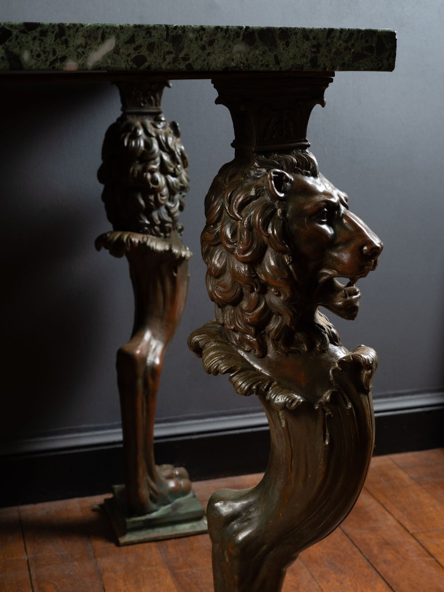 A Polychrome Marble Intarsia Table With Bronze Trapezophoroi-photo-6