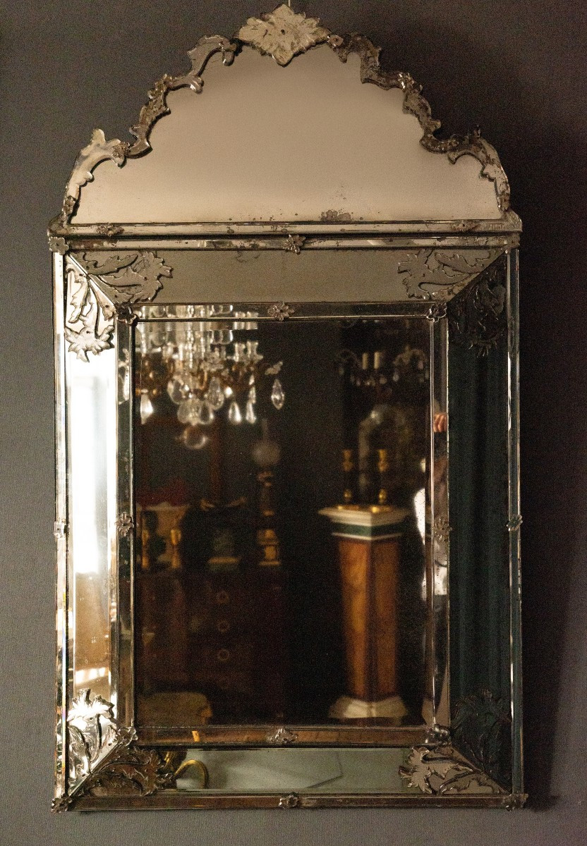 A Large 18th Century Crested English Cut-glass Mirror