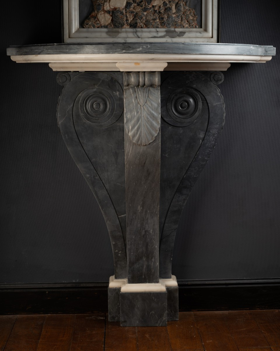 Demi-lune Console In Bleu Turquin And White Carrara Marbles