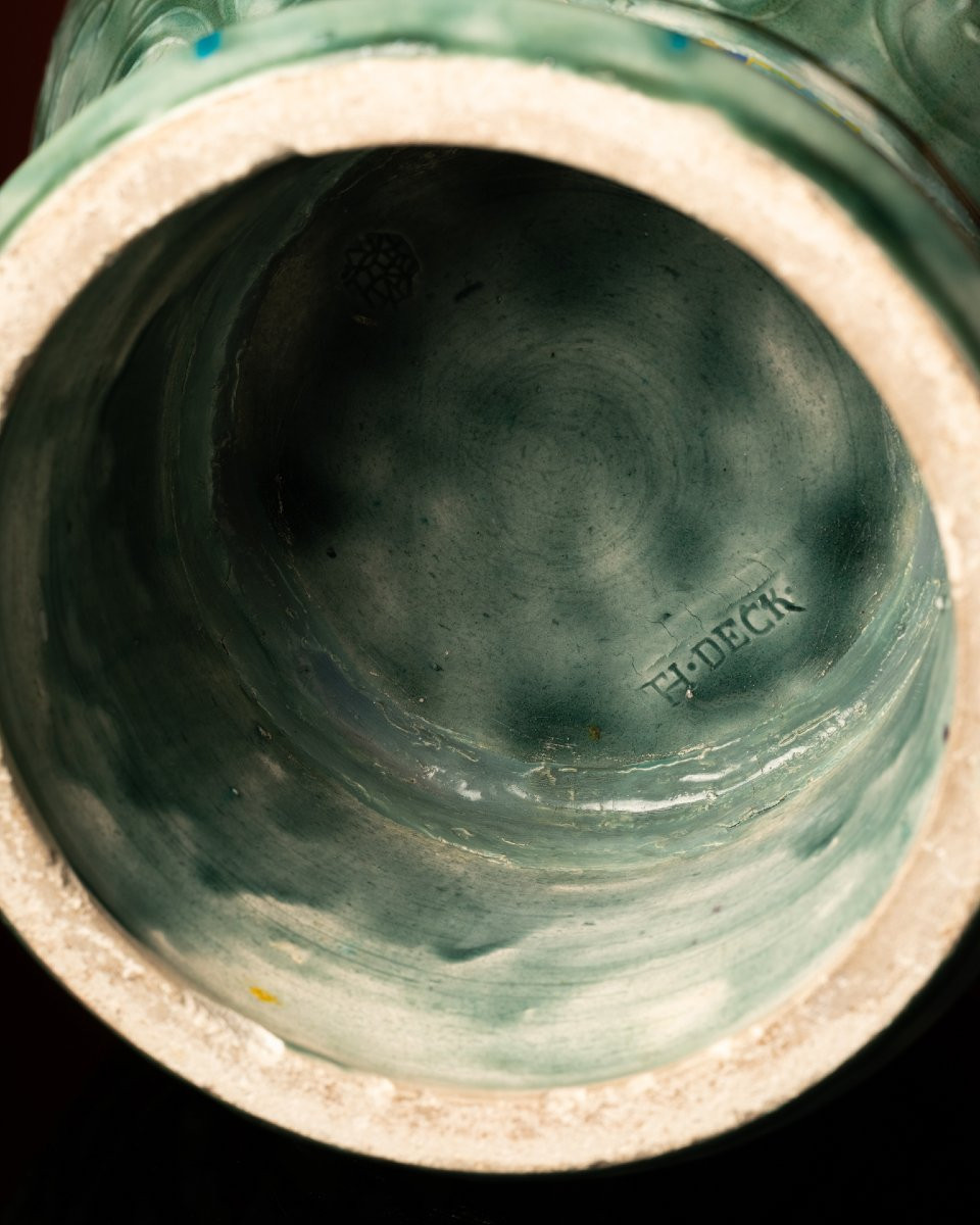 A Large Celadon Vase By Théodore Deck, With A Decoration Attributed To éléonore Escallier-photo-3