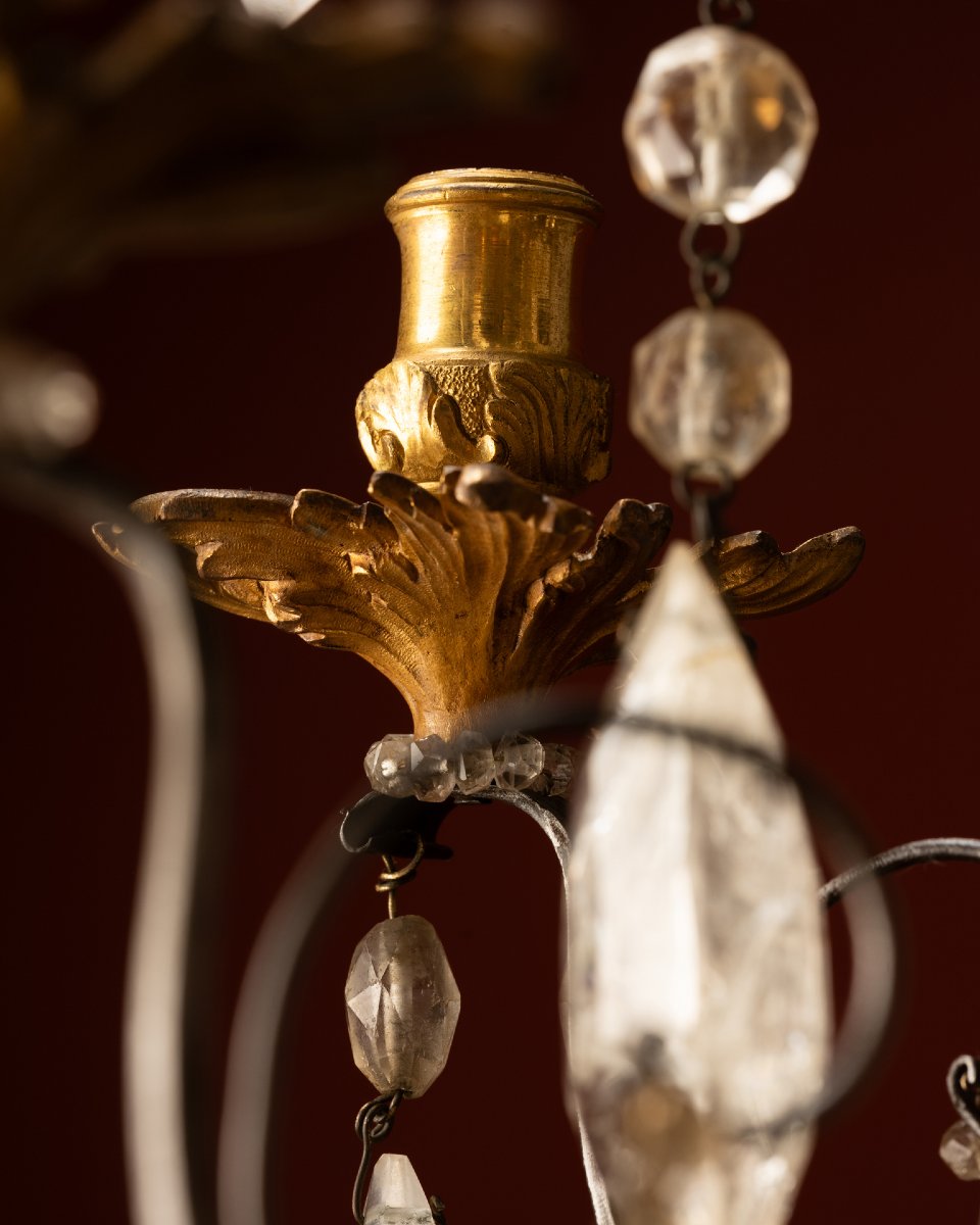 A Six-light Chandelier In Hammered Iron And Gilt Bronze-photo-2