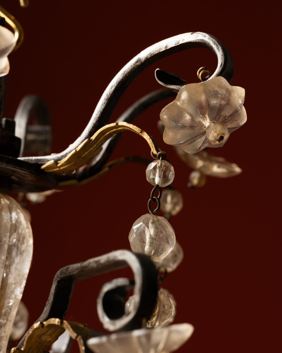 A Six-light Chandelier In Hammered Iron And Gilt Bronze-photo-1