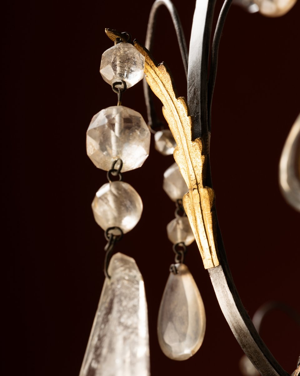 A Six-light Chandelier In Hammered Iron And Gilt Bronze-photo-2
