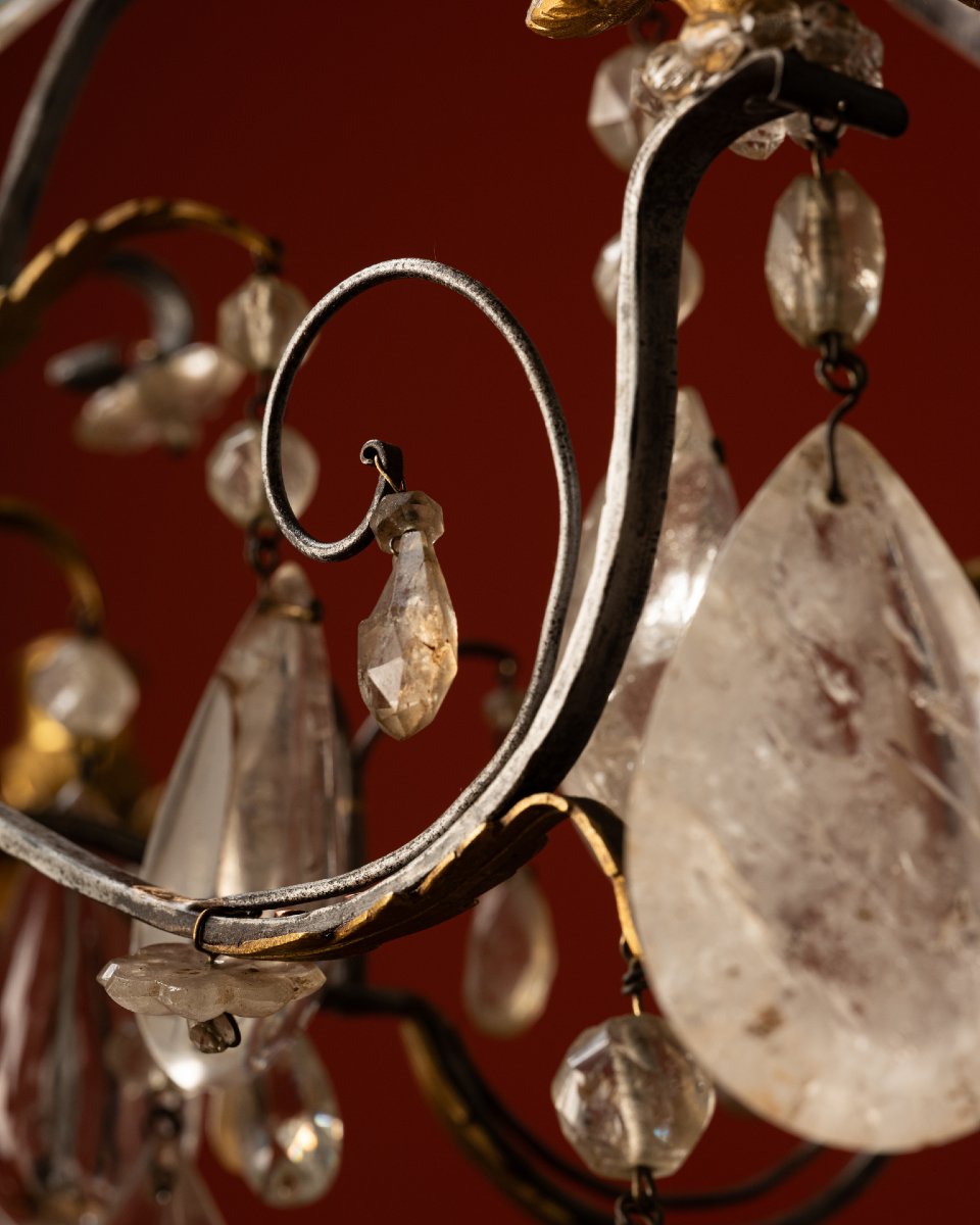 A Six-light Chandelier In Hammered Iron And Gilt Bronze-photo-5