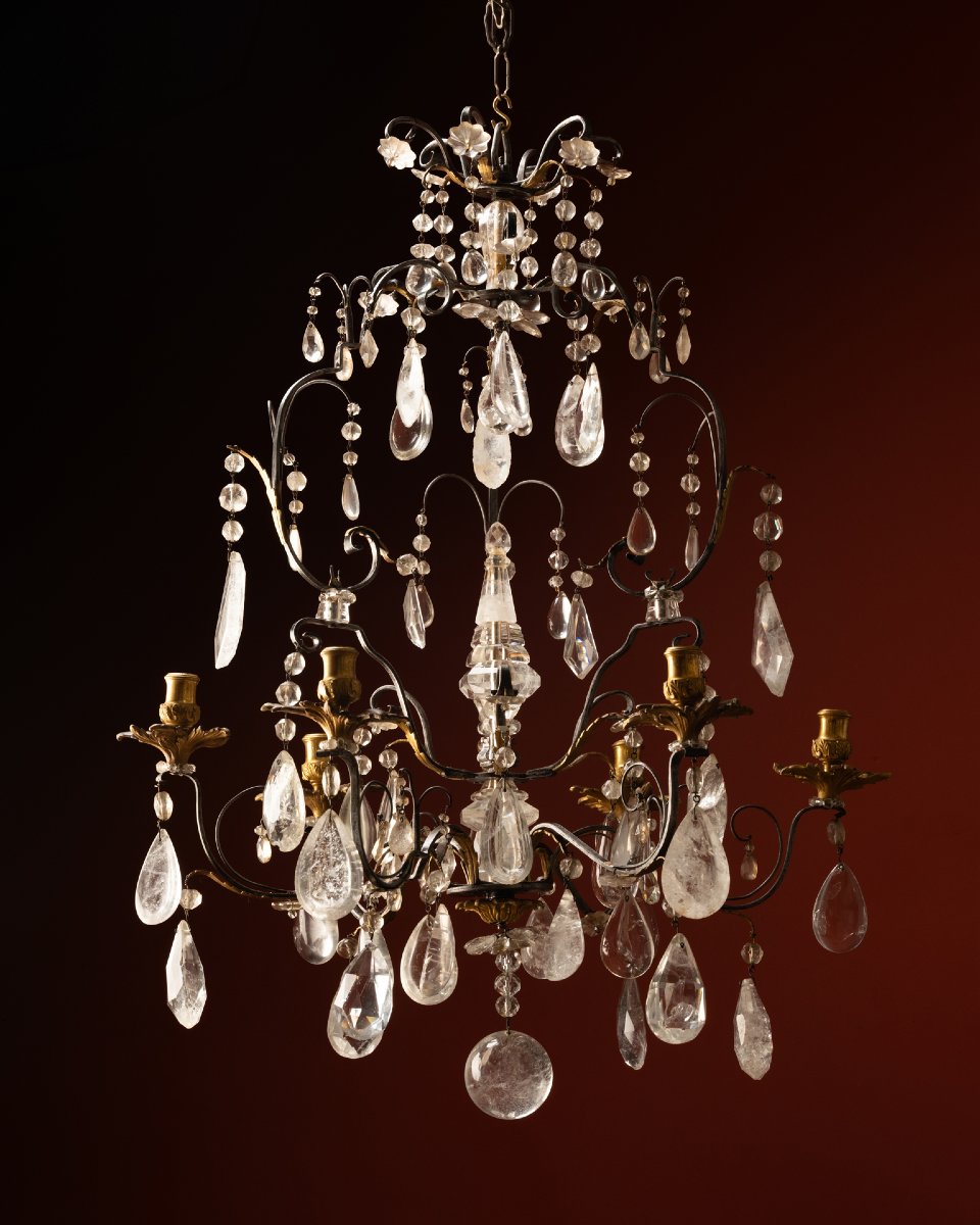 A Six-light Chandelier In Hammered Iron And Gilt Bronze
