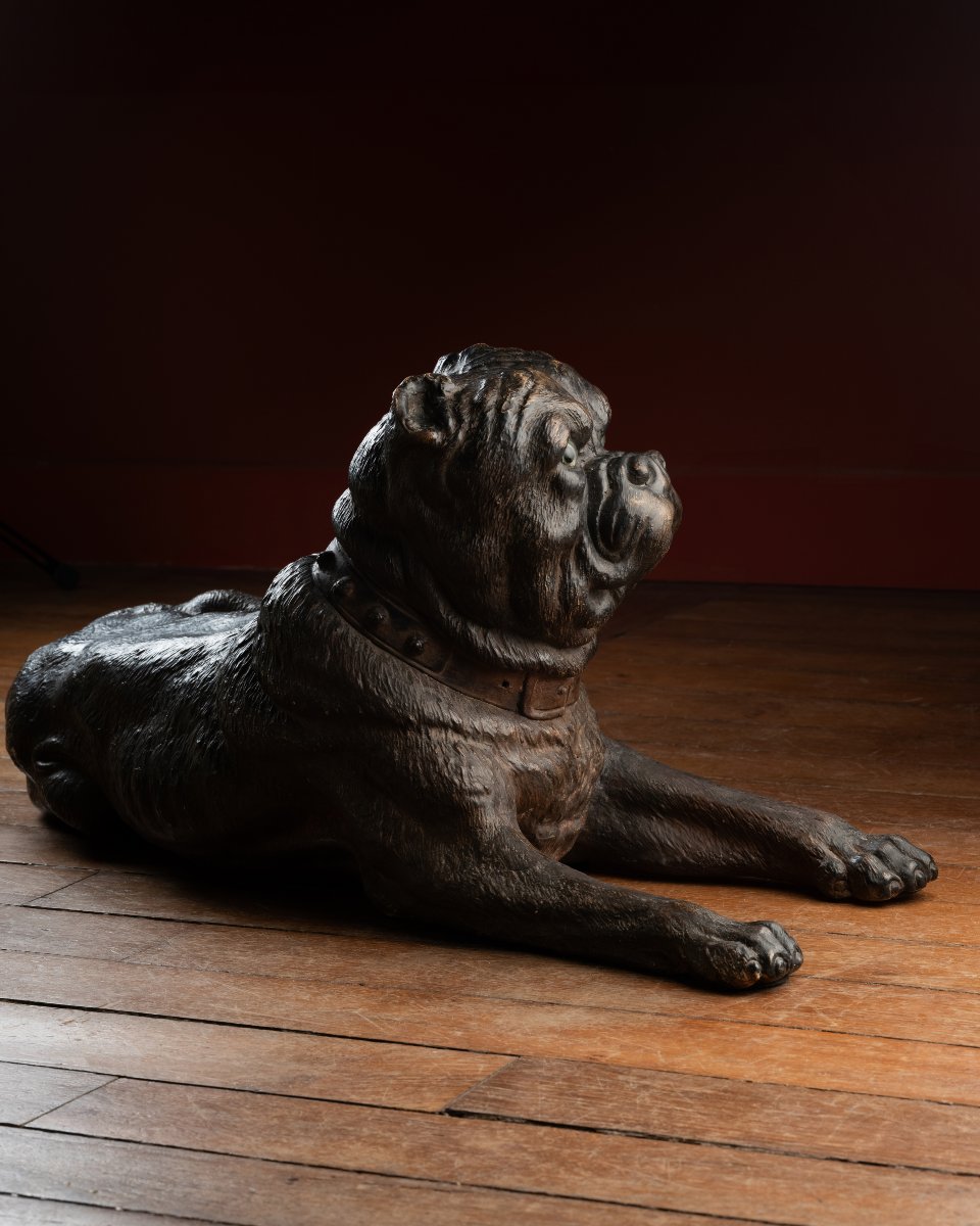 A Painted Reclining terracotta pug With Sulphide Eyes-photo-2