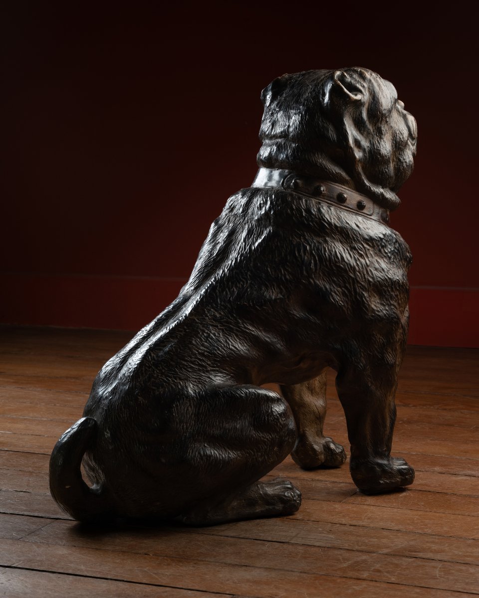 Bouledogue en terre-cuite polychrome et sulfure -photo-2