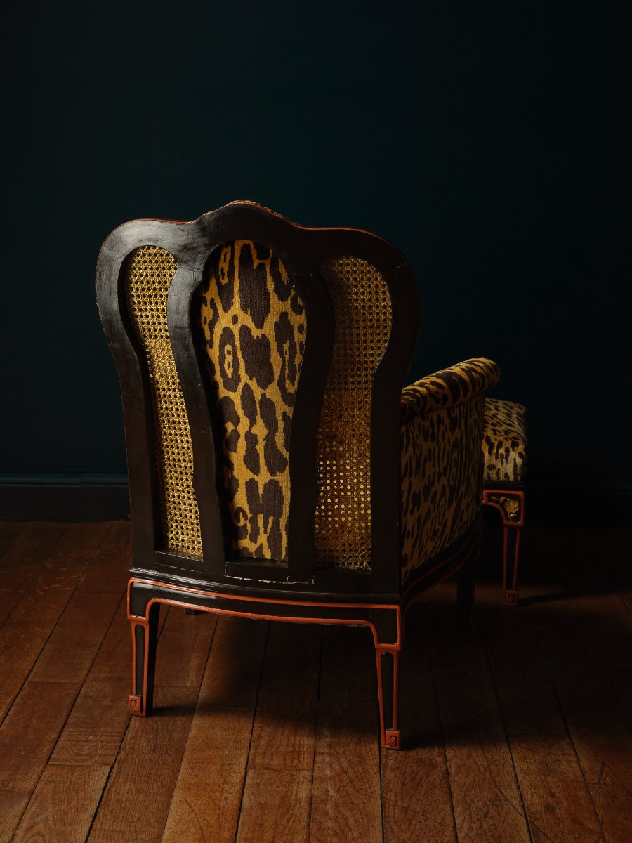 Fauteuil-bergère sinisant et son tabouret, ca. 1900-photo-2