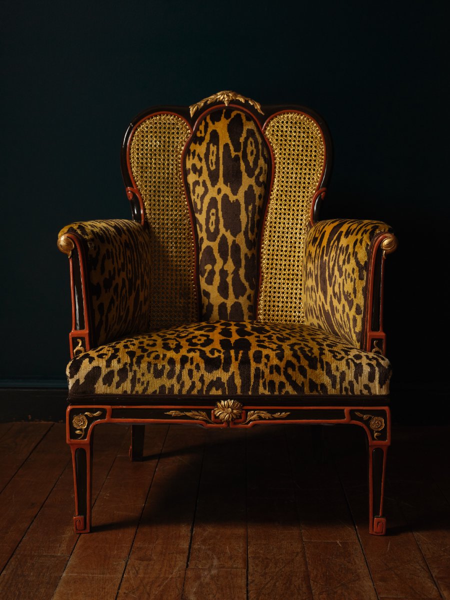Fauteuil-bergère sinisant et son tabouret, ca. 1900-photo-4