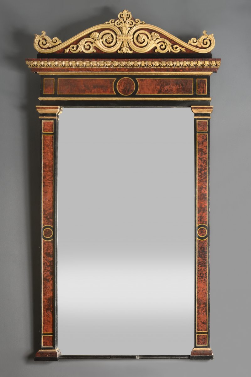 Wooden Mirror Painted In Trompe l'Oeil - Genoa - 1820s-1830s